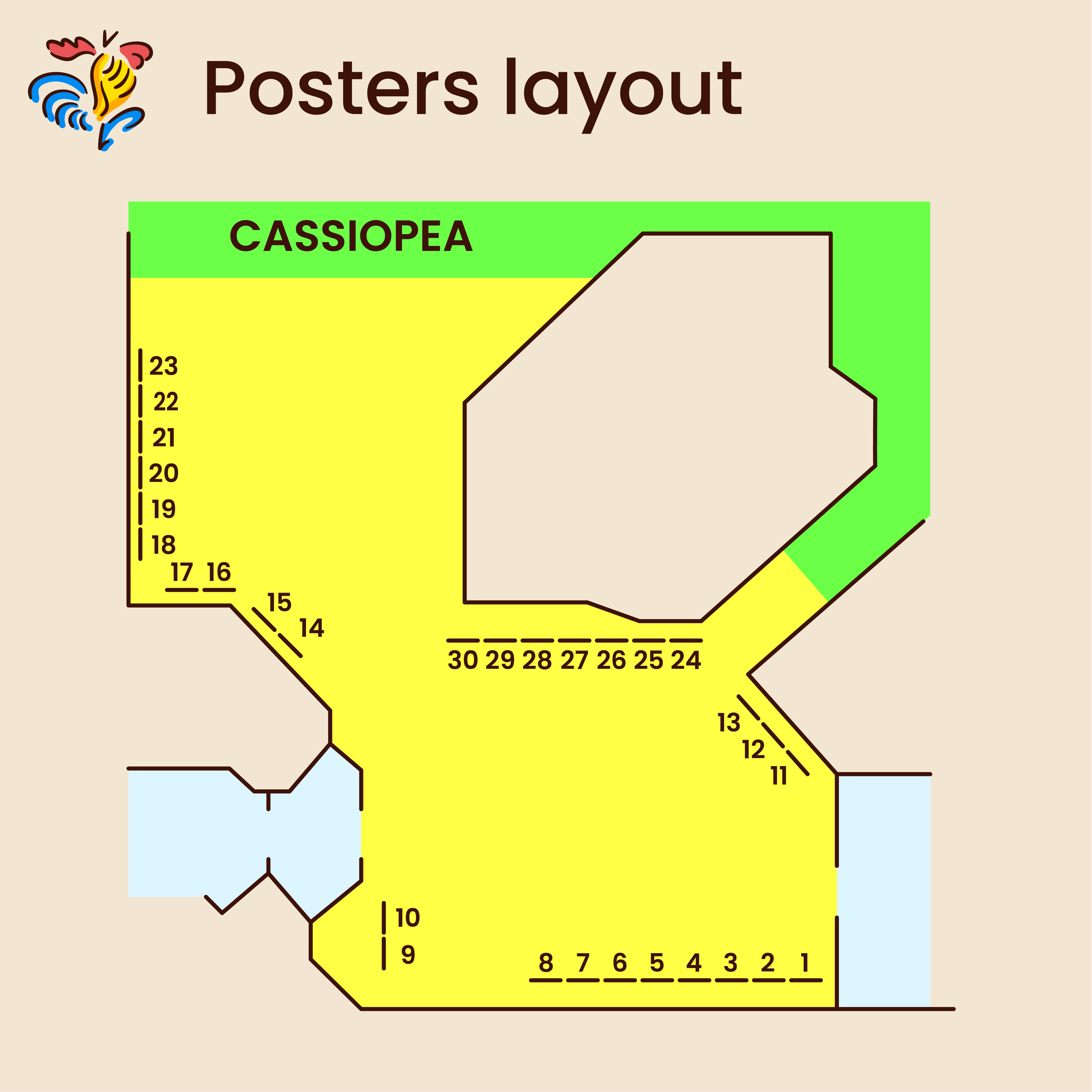 Map showing the poster board numbers in the exhibition hall